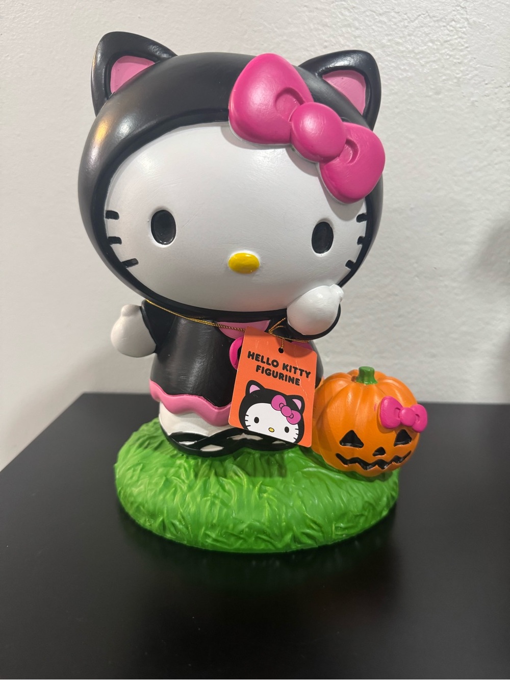 Sanrio Hello Kitty Halloween Figurine with Pumpkin - Black, Pink & Orange